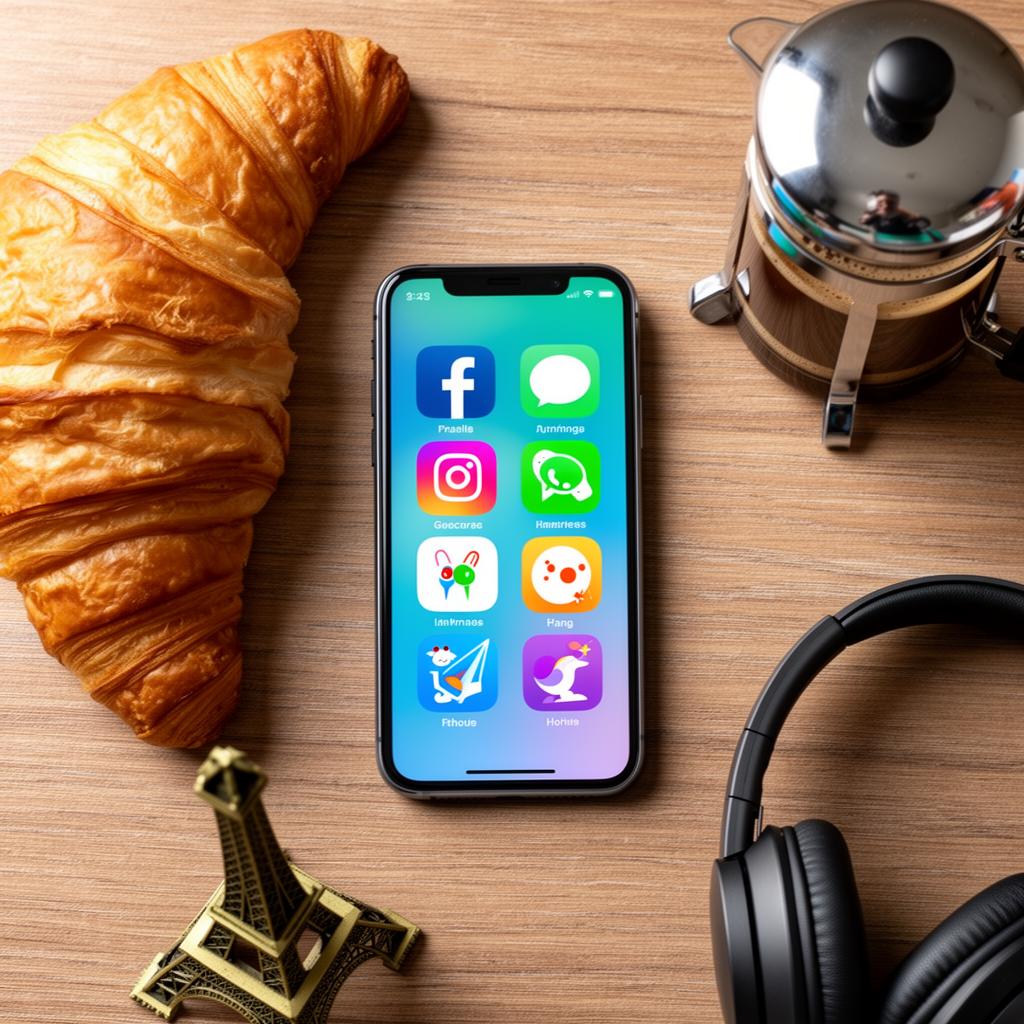 Смартфон с иконками приложений для изучения французского языка
